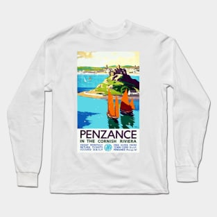 Penzance in the Cornish Riviera - Vintage British Travel Poster Art Long Sleeve T-Shirt